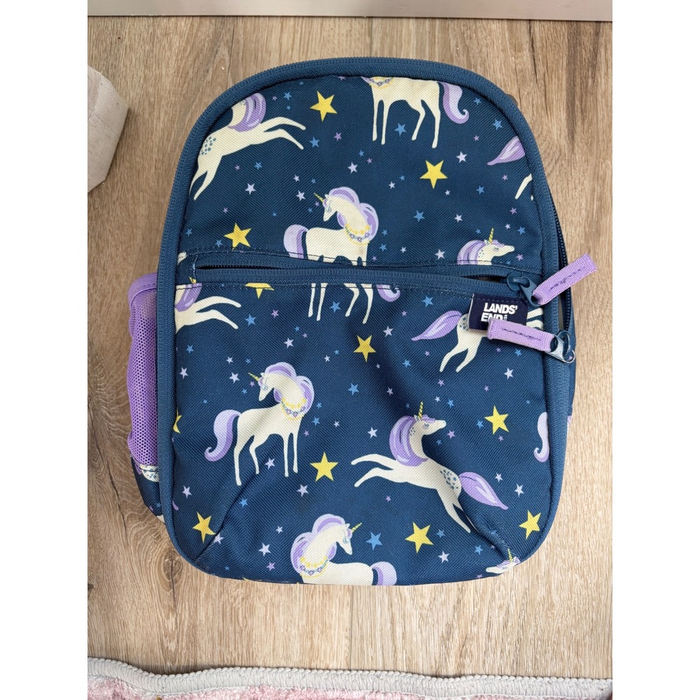 Lands End Navy Blue Unicorn Star Insulated Lunch Box Bag Kids School